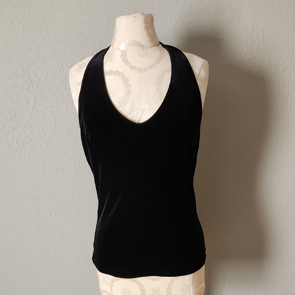 Esprit Black Velvet V-Neck Halter Tank Top